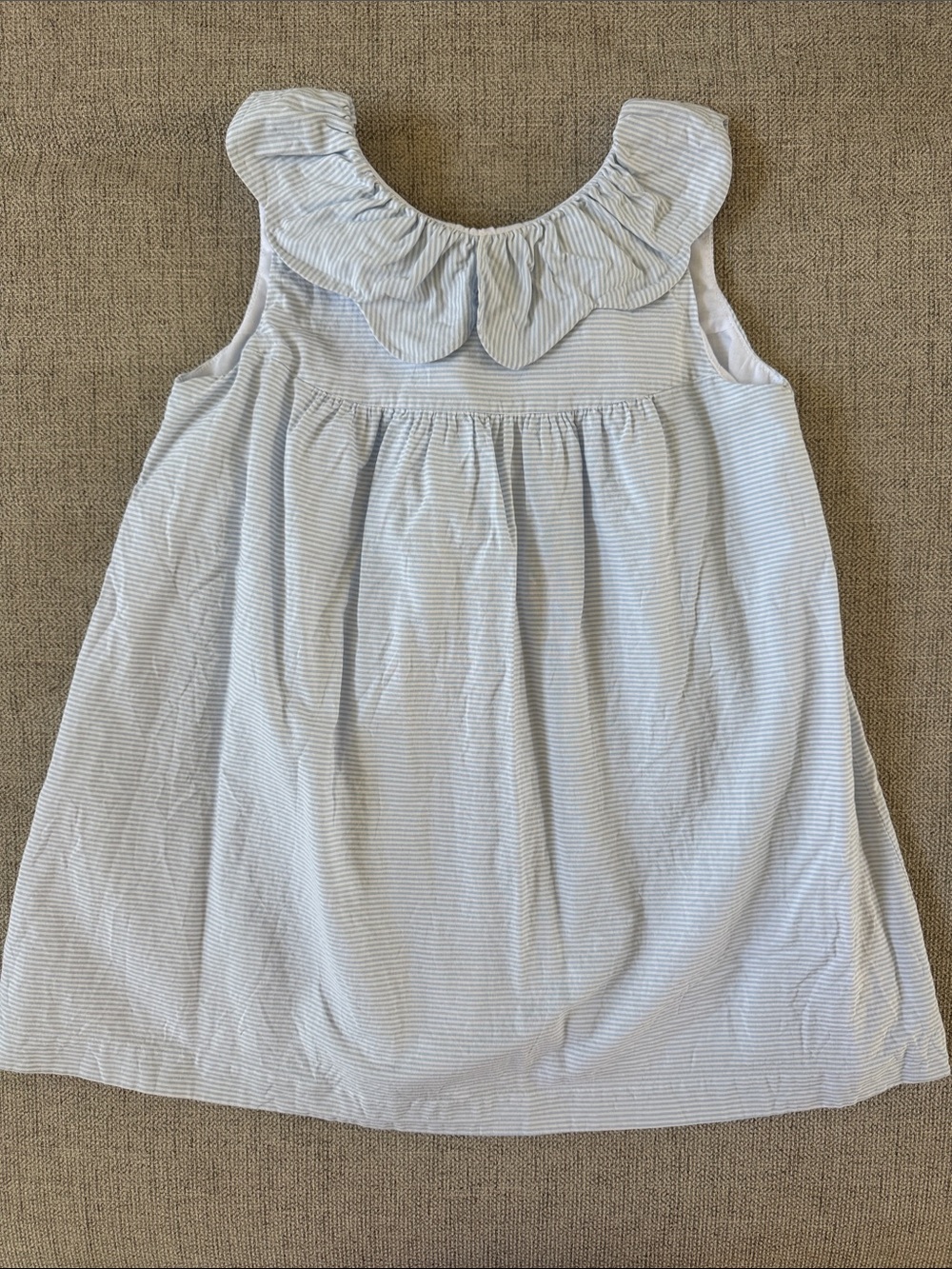 Blue & White Stripe Ruffle Collar Dress 5T